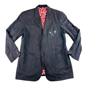 Vintage Iceberg Snoopy Woodstock Peanuts Blazer Men 50 L Black Linen Silk Italy